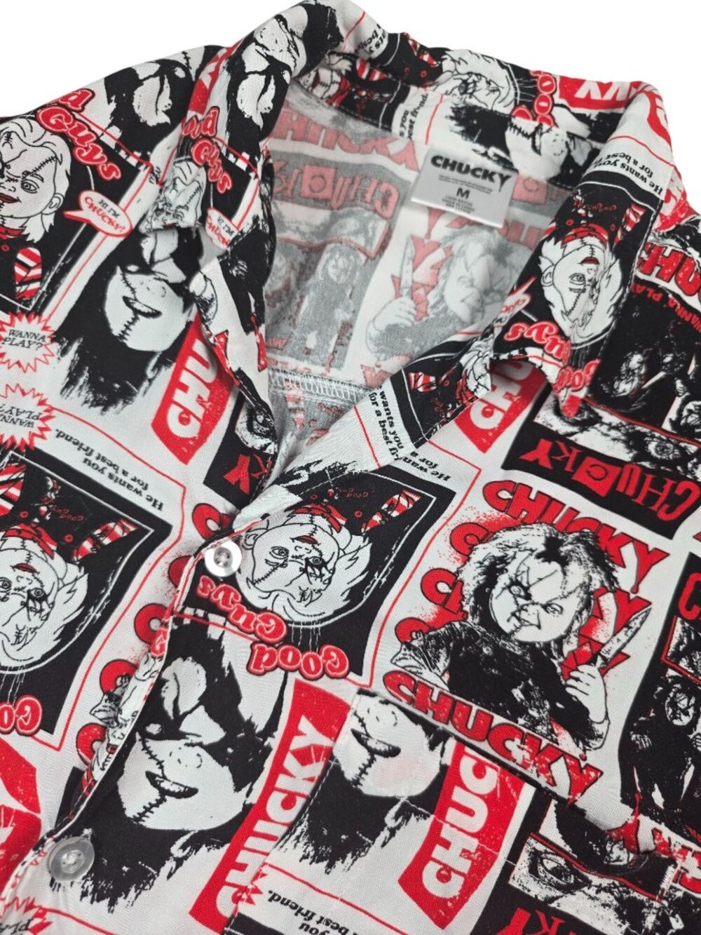Chucky Mens Button-Down Shirt With Red & Black Horror Comic Print Size Medium